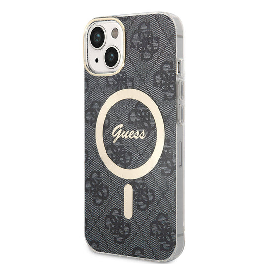 iPhone 15 Kılıf Guess Orjinal Lisanslı M-safe Şarj Özellikli Yazı Logolu 4G Desenli Kapak
