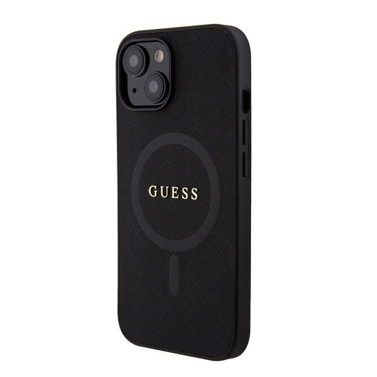 iPhone 15 Kılıf Guess Orjinal Lisanslı M-safe Şarj Özellikli Yazı Logolu Saffiano Kapak
