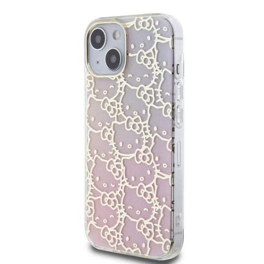 iPhone 15 Kılıf Hello Kitty Orjinal Lisanslı Renk Geçişli Elektroplating Kaplama Kitty Head Desenli Kapak