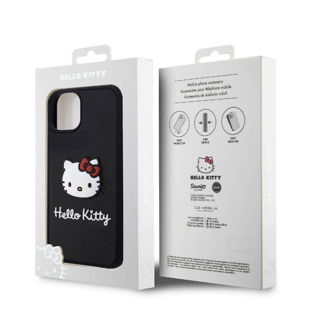 iPhone 15 Kılıf Hello Kitty Orjinal Lisanslı Yazı ve İkonik Logolu 3D Rubber Kitty Head Kapak