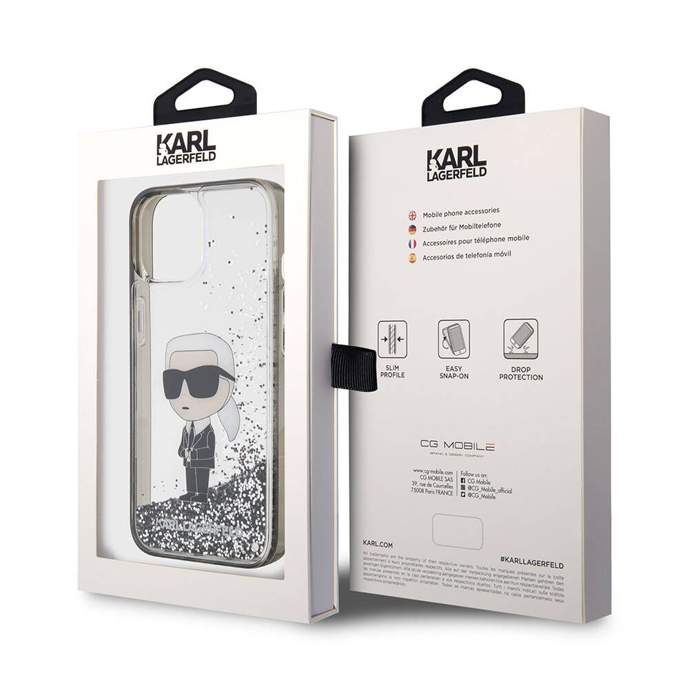 iPhone 15 Kılıf Karl Lagerfeld İkonik Sıvılı Glitter Orjinal Lisanslı Kapak