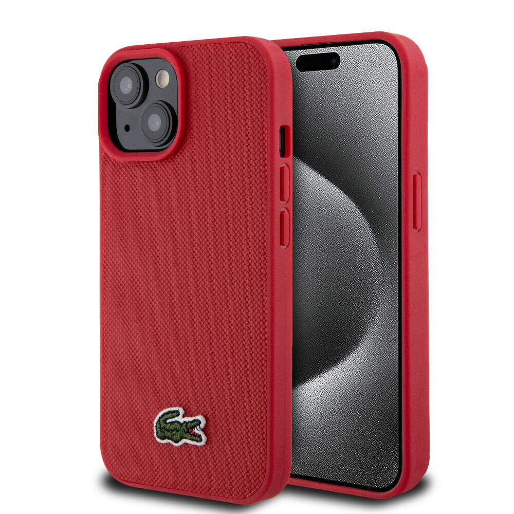 iPhone 15 Kılıf Lacoste Orjinal Lisanslı PU Pike Desenli Arka Yüzey İkonik Timsah Dokuma Logolu Kapak