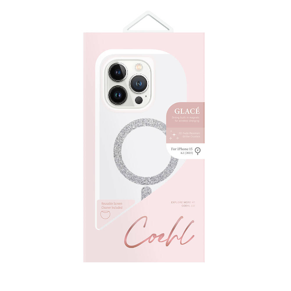 iPhone 15 Kılıf M-safe Şarj Özellikli Simli Magnetik Coehl Glace Kapak