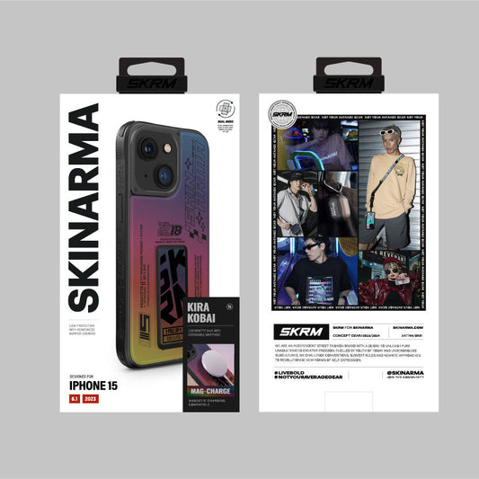 iPhone 15 Kılıf SkinArma Holografik Tasarımlı Standlı Deri Görünümlü Kira Kobai Kapak