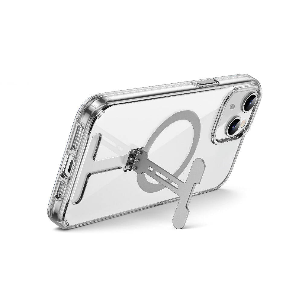 iPhone 15 Kılıf Wiwu FYY-014 M-safe Şarj Özellikli Alüminyum Alaşım Metal Standlı Şeffaf Kapak