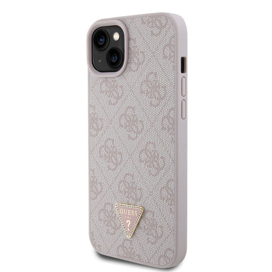 iPhone 15 Plus Kılıf Guess Orjinal Lisanslı PU Deri Taşlı Üçgen Logo 4G Desenli Kapak