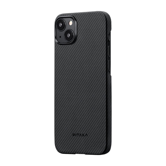 iPhone 15 Plus Kılıf M-safe Şarj Özellikli 600D Aramid Fiber Pitaka Ultra-Slim Classic Serisi Black-Grey Twill Kapak