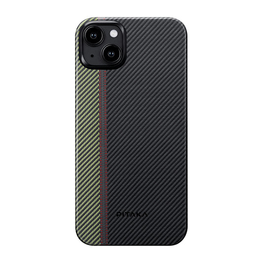 iPhone 15 Plus Kılıf M-safe Şarj Özellikli 600D Aramid Fiber Pitaka Tactile Woven Orchestra Serisi Overture Kapak