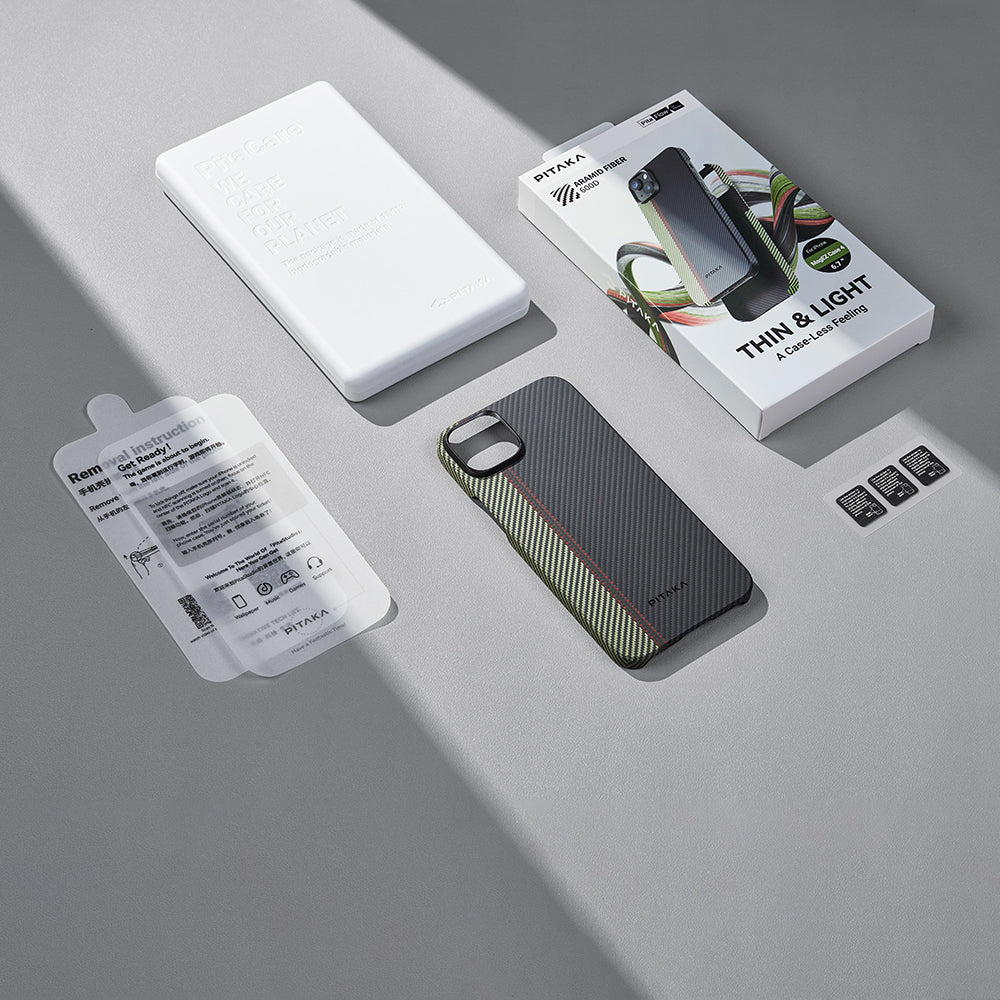 iPhone 15 Plus Kılıf M-safe Şarj Özellikli 600D Aramid Fiber Pitaka Tactile Woven Orchestra Serisi Overture Kapak