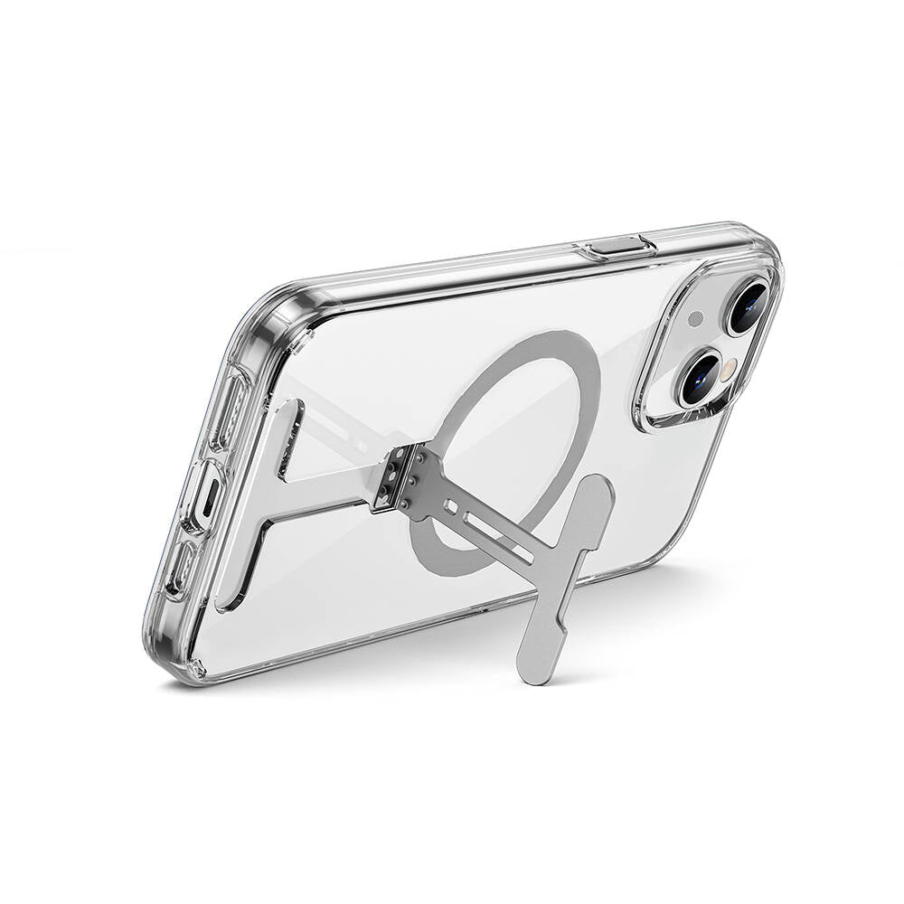 iPhone 15 Plus Kılıf Wiwu FYY-014 M-safe Şarj Özellikli Alüminyum Alaşım Metal Standlı Şeffaf Kapak