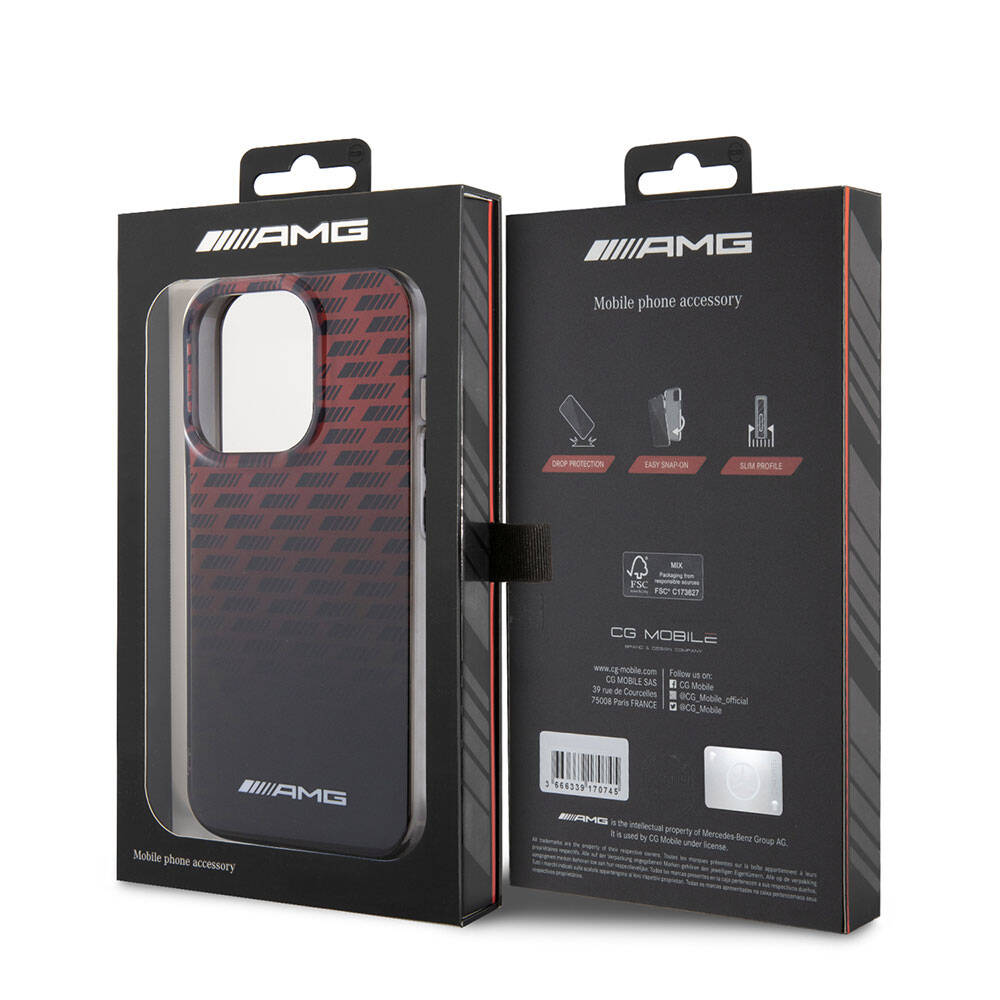 iPhone 15 Pro Kılıf AMG Orjinal Lisanslı Çift Katmanlı Küçük Logolu Dörtgen Şerit Desenli Kapak