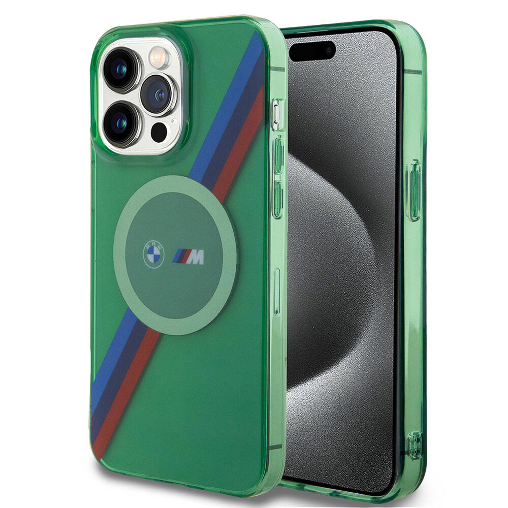 iPhone 15 Pro Kılıf BMW M-safe Şarj Özellikli Transparan Tricolor Stripes Orjinal Lisanslı Kapak