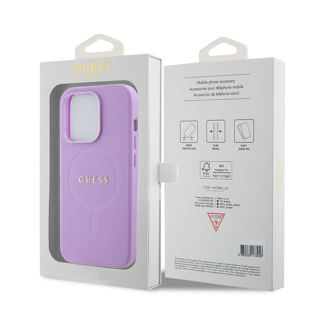 iPhone 15 Pro Kılıf Guess Orjinal Lisanslı M-safe Şarj Özellikli Yazı Logolu Saffiano Kapak