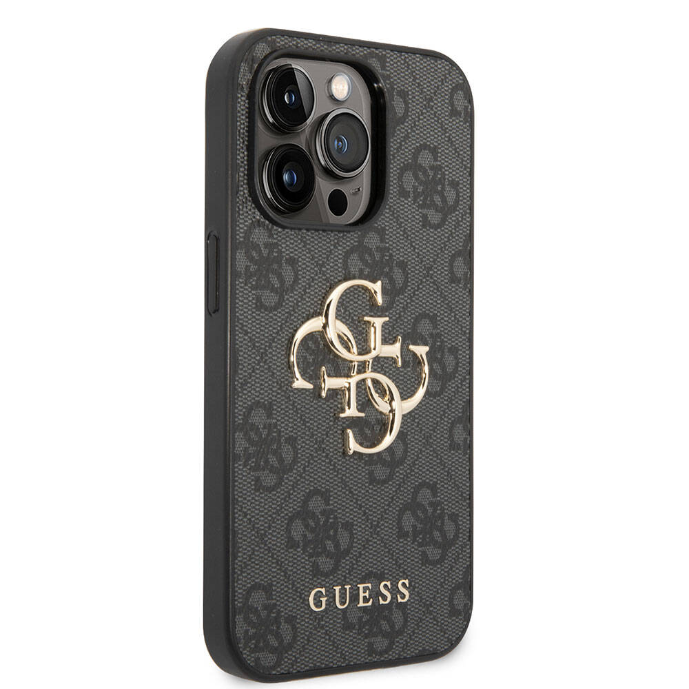 iPhone 15 Pro Kılıf Guess Orjinal Lisanslı PU Deri Yazı ve 4G Metal Logolu Desenli Kapak