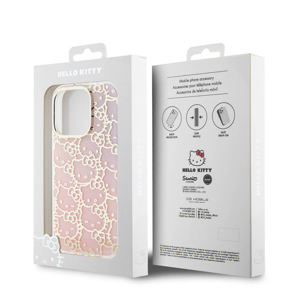 iPhone 15 Pro Kılıf Hello Kitty Orjinal Lisanslı Renk Geçişli Elektroplating Kaplama Kitty Head Desenli Kapak