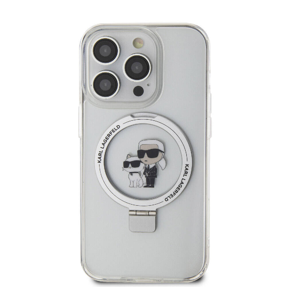 iPhone 15 Pro Kılıf Karl Lagerfeld Orjinal Lisanslı M-safe Şarj Özellikli K&C İkonik Baskılı Ring Standlı Kapak