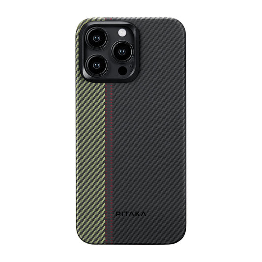 iPhone 15 Pro Kılıf M-safe Şarj Özellikli 600D Aramid Fiber Pitaka Tactile Woven Orchestra Serisi Overture Kapak