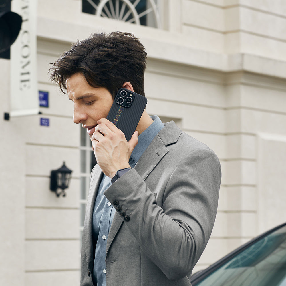 iPhone 15 Pro Kılıf M-safe Şarj Özellikli 600D Aramid Fiber Pitaka Tactile Woven Orchestra Serisi Rhapsody Kapak