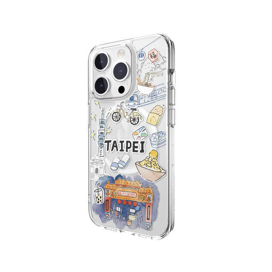 iPhone 15 Pro Kılıf M-safe Şarj Özellikli Çizim Desenli Şok Önleyicili Şeffaf Lisanslı Switcheasy City-M Taipei Kapak