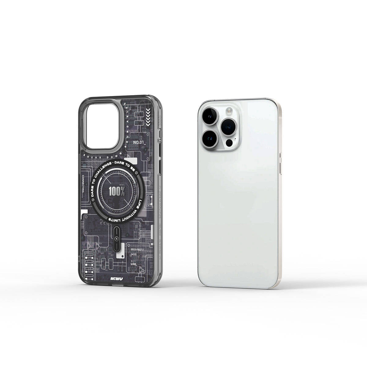 iPhone 15 Pro Kılıf M-safe Şarj Özellikli Desenli Wiwu Mecha Circuit H Serisi Kapak
