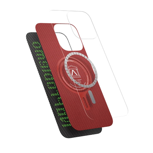 iPhone 15 Pro Kılıf M-safe Şarj Özellikli Lumintex Teknolojili Fosforlu Aramid Fiber Pitaka Tactile Woven Aries Serisi Kapak