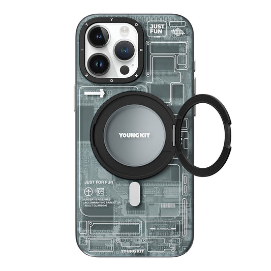 iPhone 15 Pro Kılıf M-safe Şarj Özellikli Youngkit 360° Standlı Technology Serisi Kapak