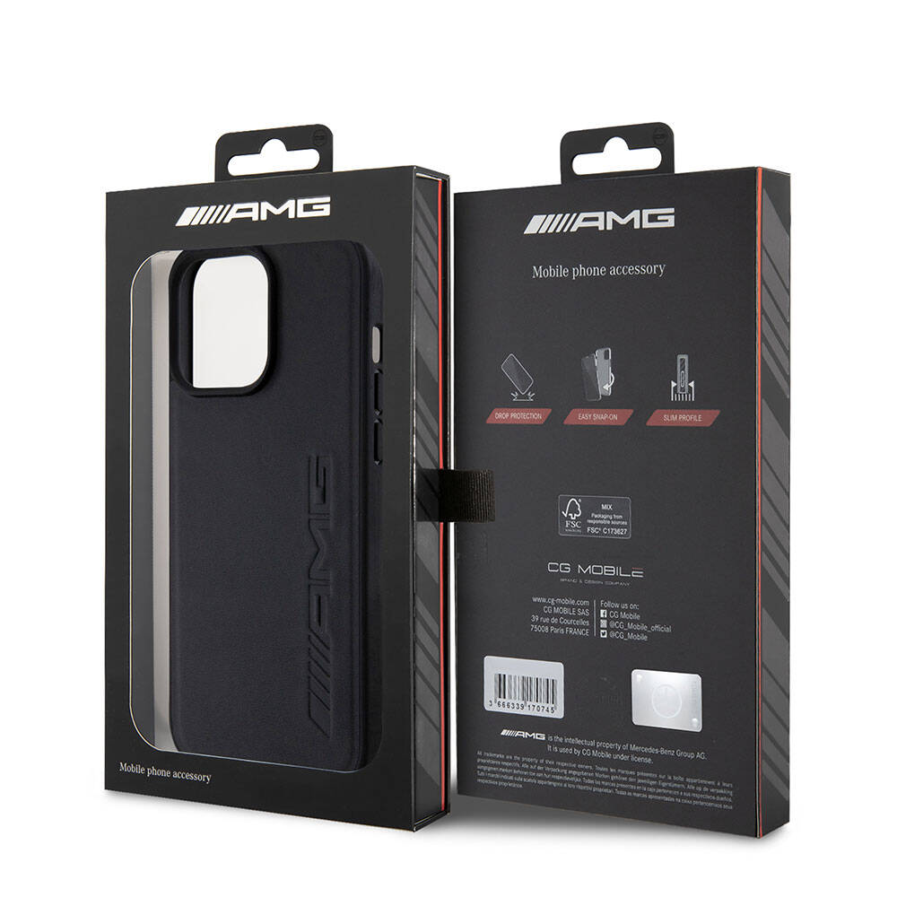 iPhone 15 Pro Max Kılıf AMG Orjinal Lisanslı M-safe Şarj Özellikli Deri Sıcak Damgalı Kapak