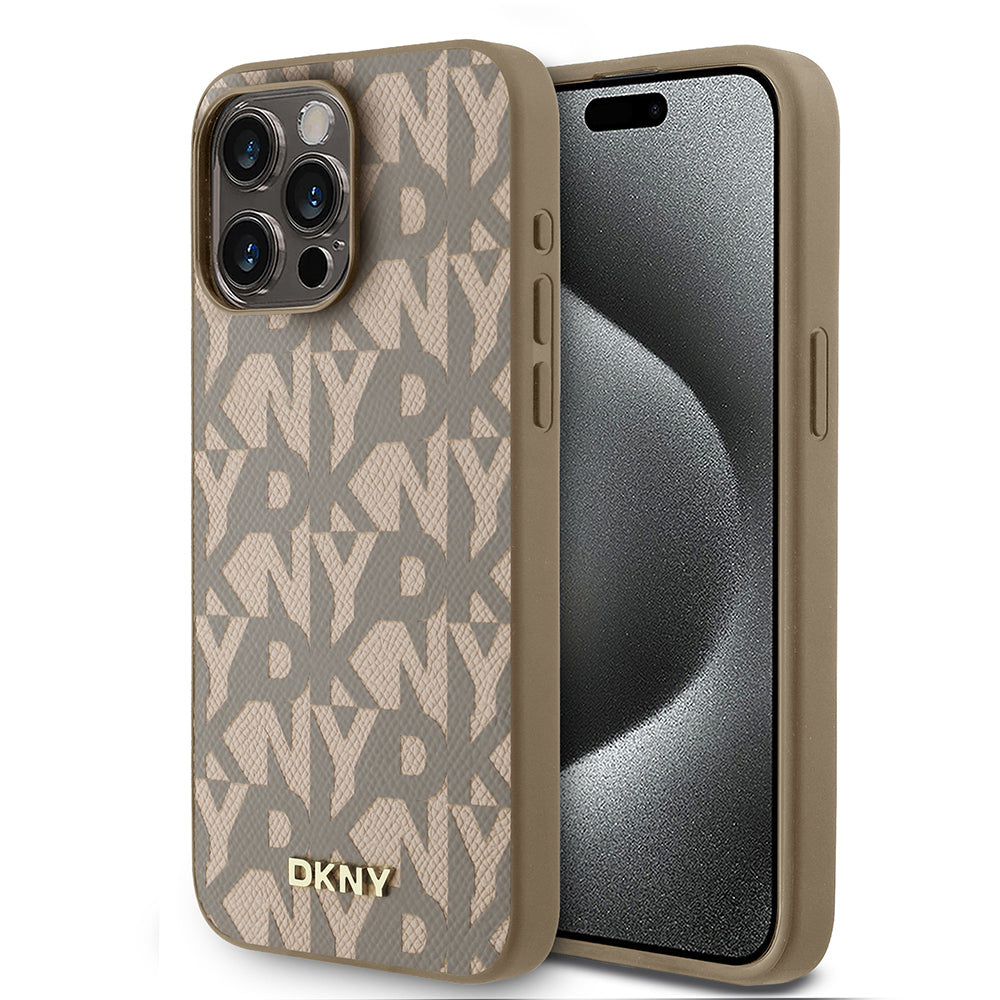 iPhone 15 Pro Max Kılıf DKNY Orjinal Lisanslı M-safe Şarj Özellikli 3D Yazılı Grid Pattern Kapak