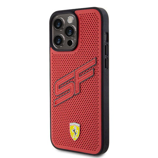 iPhone 15 Pro Max Kılıf Ferrari Orjinal Lisanslı PU Delikli Arka Yüzey Metal Logolu Dikişli Büyük SF Yazılı Kapak