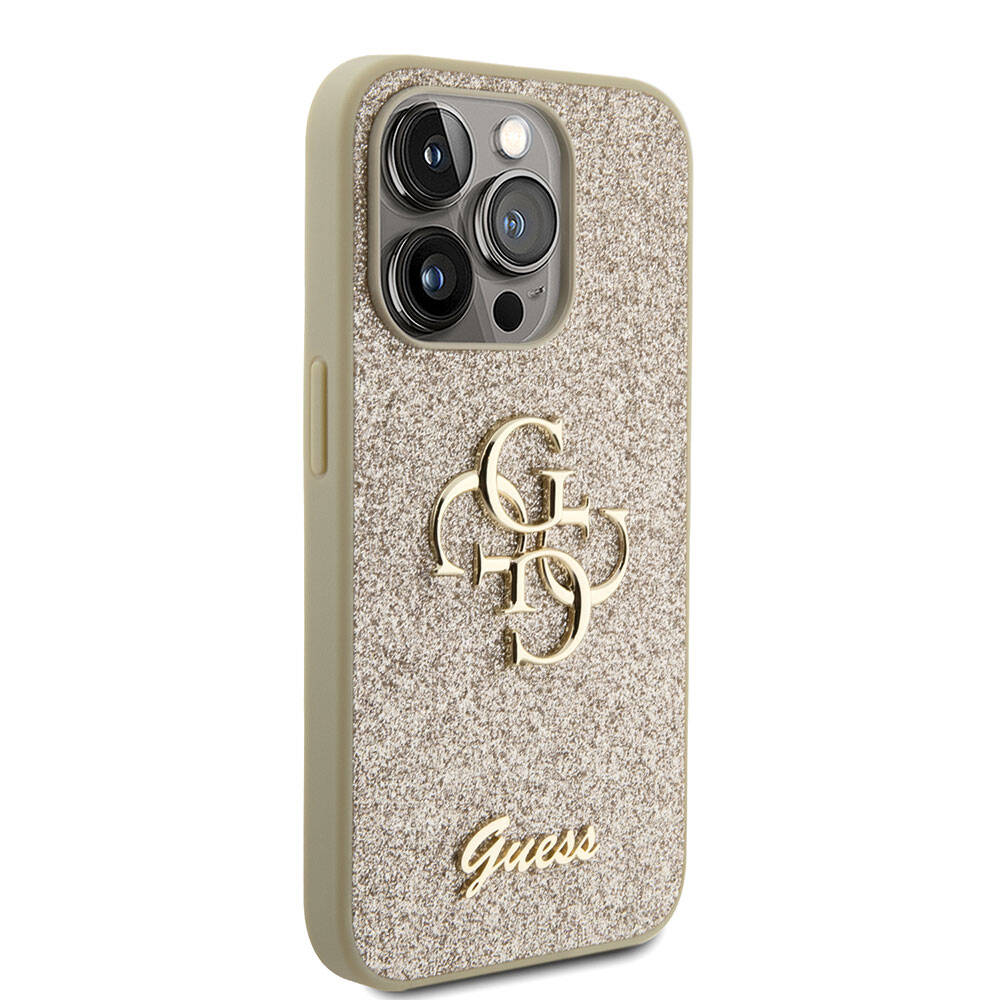 iPhone 15 Pro Max Kılıf Guess Orjinal Lisanslı 4G Büyük Metal Logolu Glitter Kapak