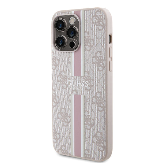 iPhone 15 Pro Max Kılıf Guess Orjinal Lisanslı M-safe Şarj Özellikli 4G Şerit Tasarımlı Printed Kapak