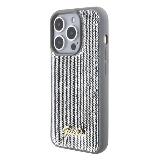 iPhone 15 Pro Max Kılıf Guess Orjinal Lisanslı Pullu Arka Yüzey Metal Yazı Logolu Sequin Script Kapak