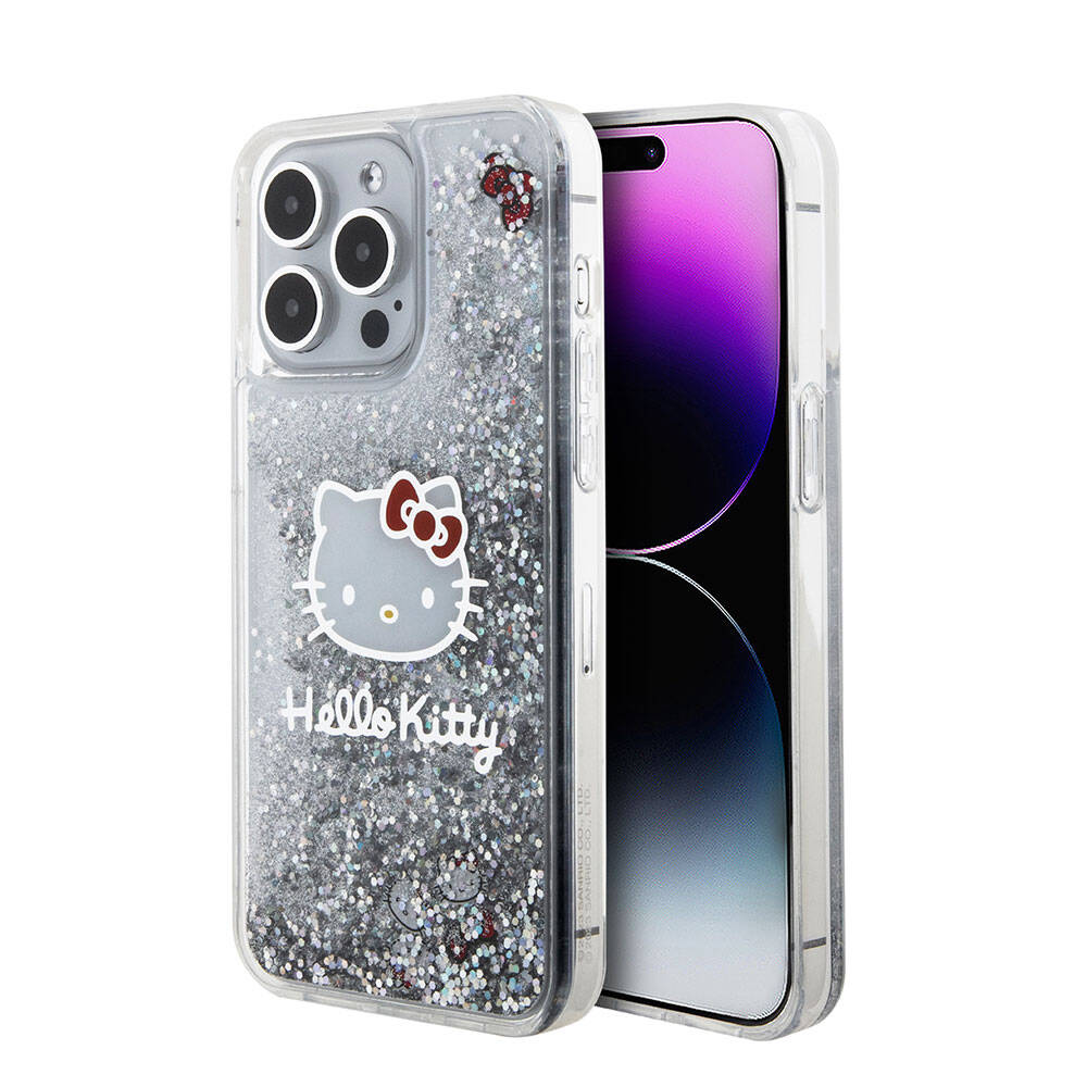 iPhone 15 Pro Max Kılıf Hello Kitty Orjinal Lisanslı İkonik Sıvılı Glitter Kapak