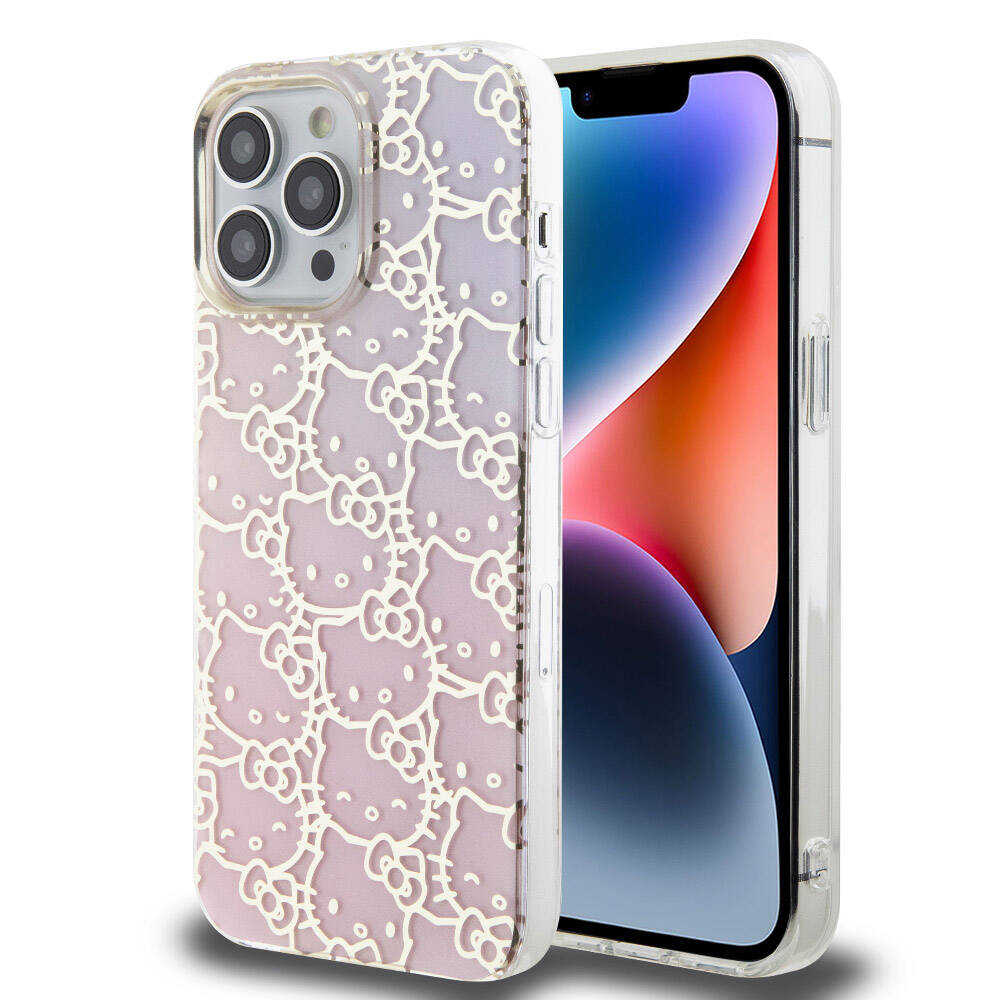 iPhone 15 Pro Max Kılıf Hello Kitty Orjinal Lisanslı Renk Geçişli Elektroplating Kaplama Kitty Head Desenli Kapak