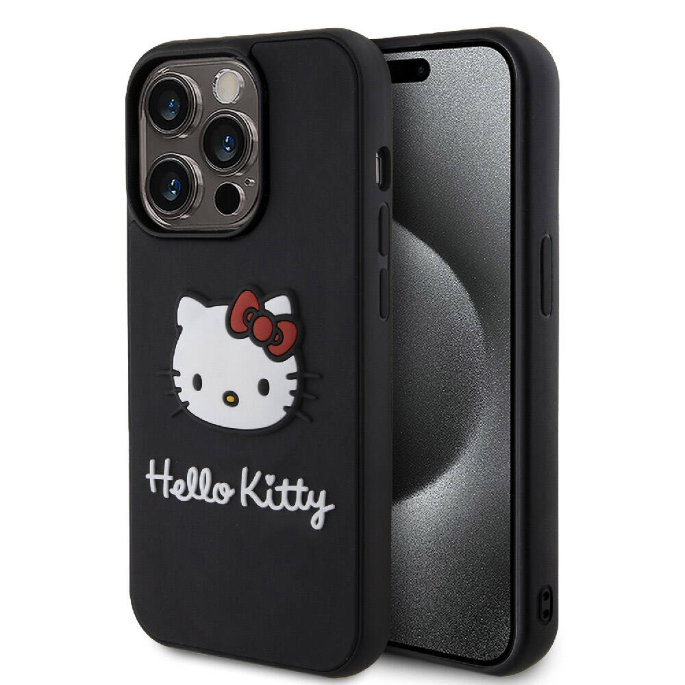 iPhone 15 Pro Max Kılıf Hello Kitty Orjinal Lisanslı Yazı ve İkonik Logolu 3D Rubber Kitty Head Kapak