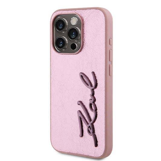 iPhone 15 Pro Max Kılıf Karl Lagerfeld Orjinal Lisanslı 3D KL Yazılı Tüylü Arka Yüzey Saffiano Rhinestones Kapak