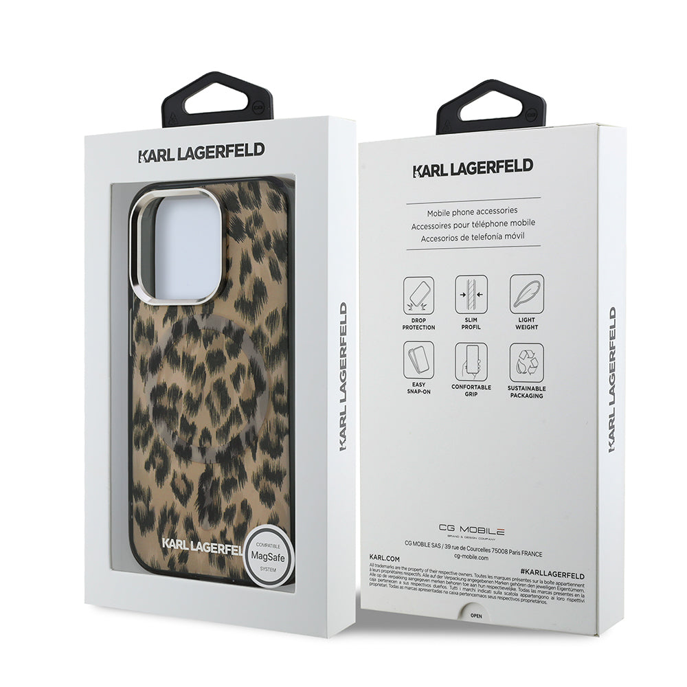 iPhone 15 Pro Max Kılıf Karl Lagerfeld Orjinal Lisanslı IML Leopar Baskılı Kapak