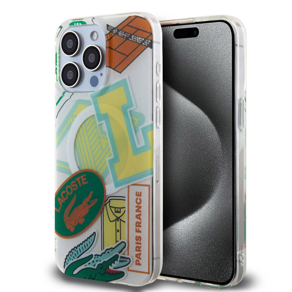 iPhone 15 Pro Max Kılıf Lacoste Orjinal Lisanslı M-safe Şarj Özellikli Çift Katmanlı Yamalar Desenli Kapak