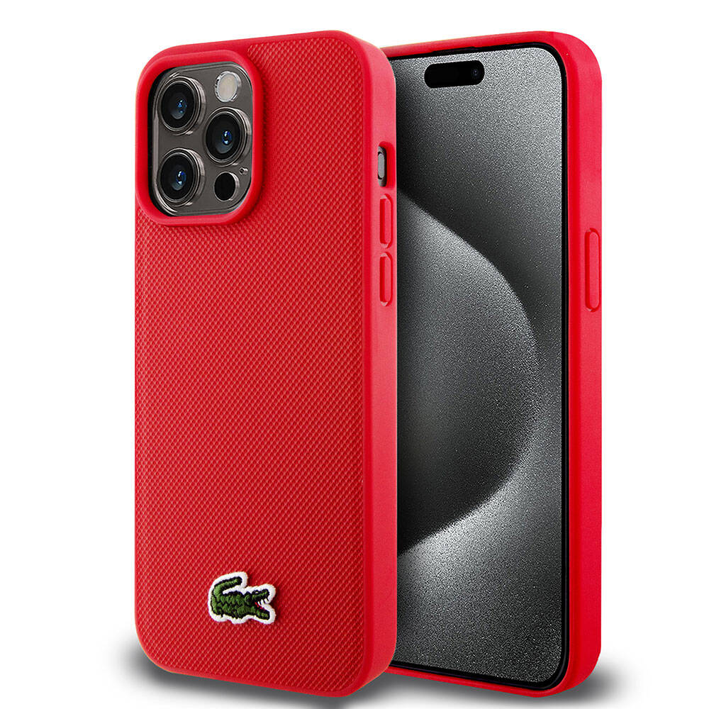 iPhone 15 Pro Max Kılıf Lacoste Orjinal Lisanslı PU Pike Desenli Arka Yüzey İkonik Timsah Dokuma Logolu Kapak