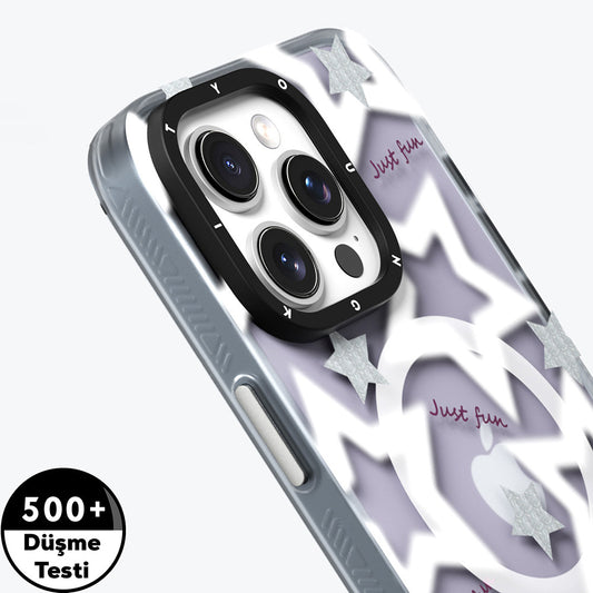 iPhone 15 Pro Max Kılıf M-safe Şarj Özellikli Airbagli Çift Katmanlı Youngkit Star&Butterfly Serisi Kapak