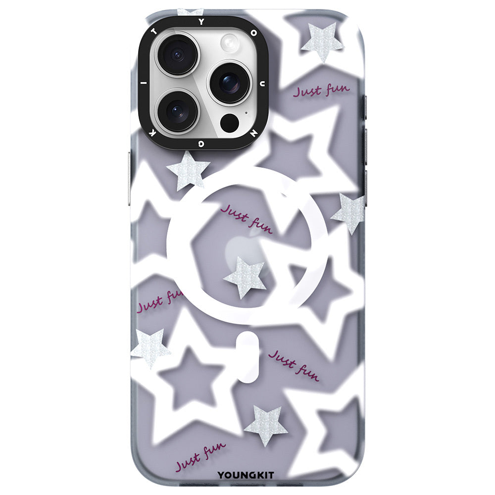 iPhone 15 Pro Max Kılıf M-safe Şarj Özellikli Airbagli Çift Katmanlı Youngkit Star&Butterfly Serisi Kapak