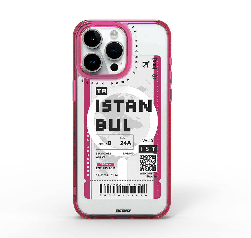 iPhone 15 Pro Max Kılıf M-safe Şarj Özellikli Bilet Desenli Wiwu Turkey B Serisi Kapak