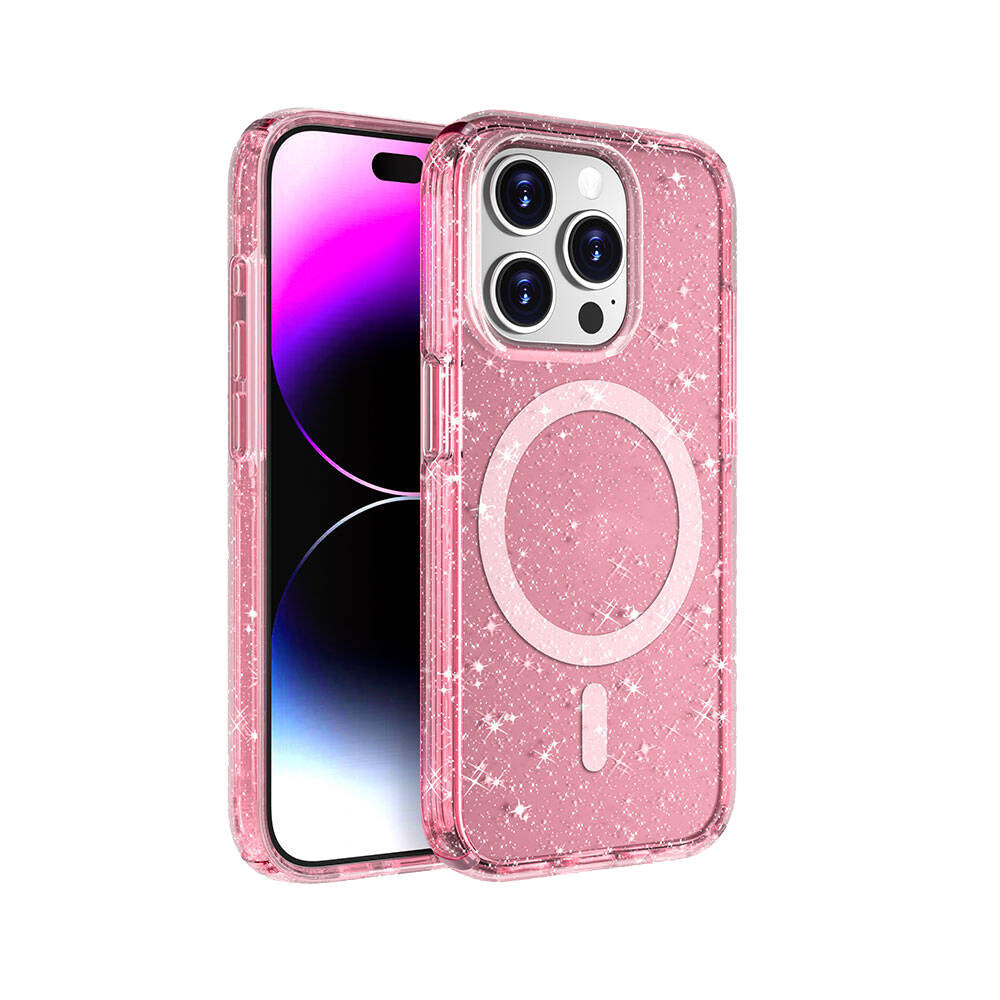 Apple iPhone 15 Pro Max Kılıf M-safe Şarj Özellikli Parlayan Simli Saydam Renkli Zore Allstar Kapak