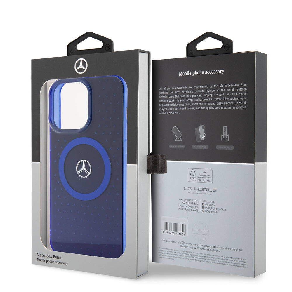 iPhone 15 Pro Max Kılıf Mercedes Benz Orjinal Lisanslı M-safe Şarj Özellikli Çift Katmanlı Mavi Yıldız Desenli Kapak