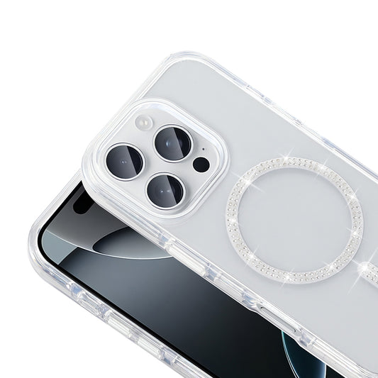 Apple iPhone 15 Pro Max Kılıf Taşlı Tasarım M-safe Şarj Özellikli Zore Koment Silikon Kapak