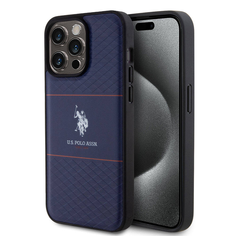 iPhone 15 Pro Max Kılıf U.S. Polo Assn. Orjinal Lisanslı Deri Şeritli Logo Dizayn Kapak