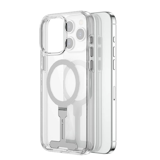 iPhone 15 Pro Max Kılıf Wiwu FYY-014 M-safe Şarj Özellikli Alüminyum Alaşım Metal Standlı Şeffaf Kapak