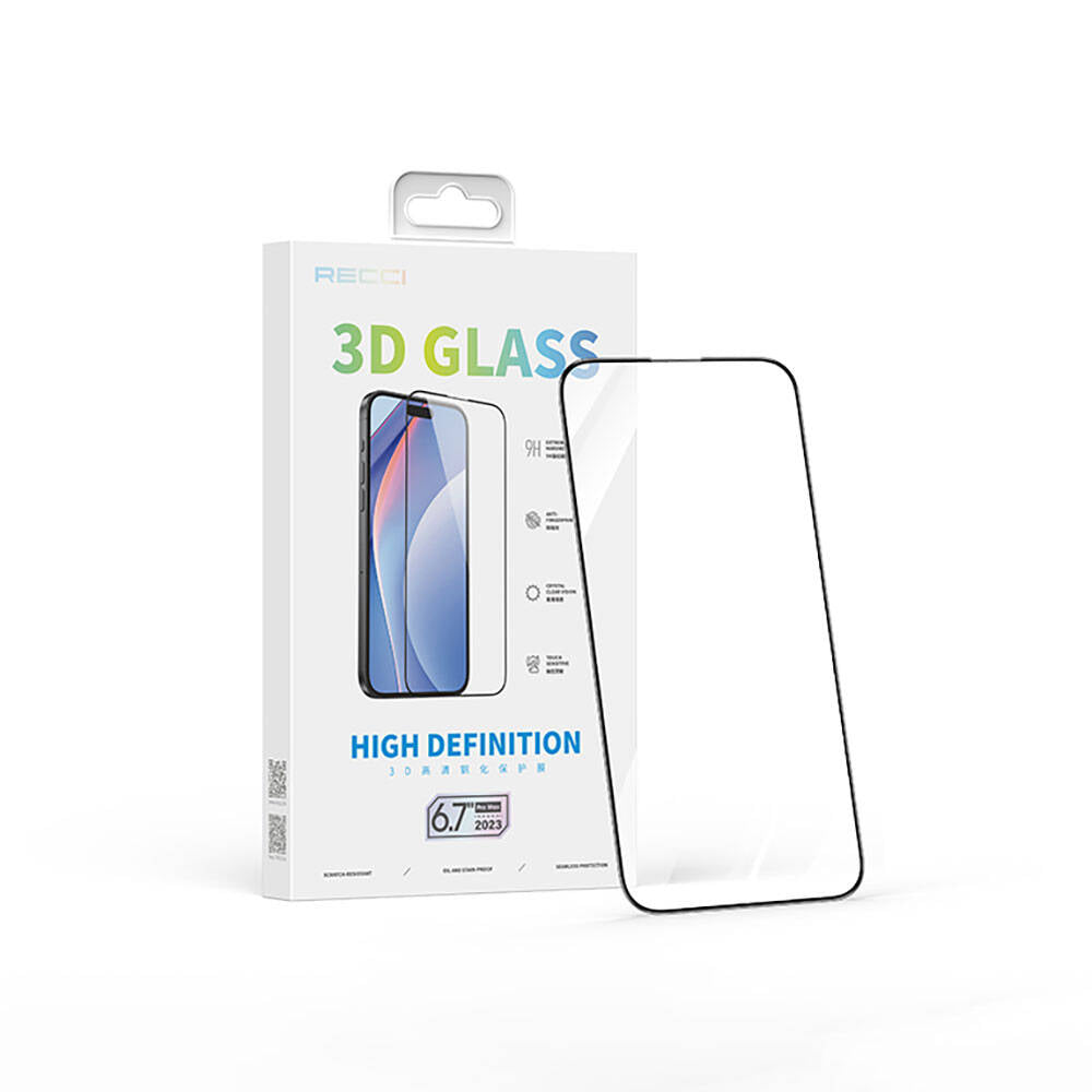 iPhone 15 Pro Max Recci RSP-A05SD 3D HD Full Transparan Temperli Cam Ekran Koruyucu