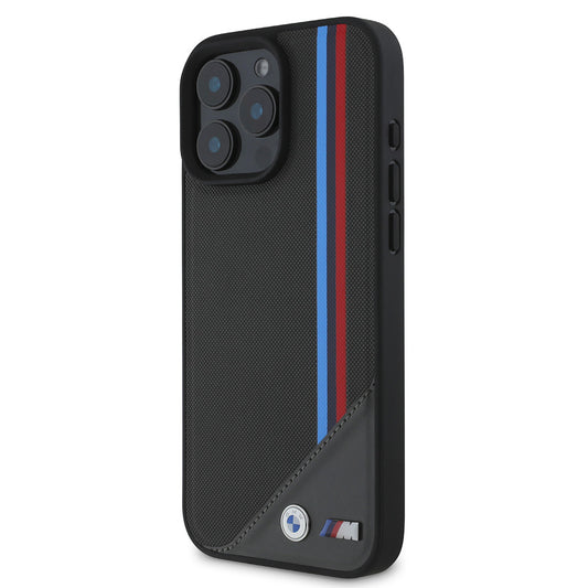 iPhone 16 Kılıf BMW Orjinal Lisanslı M-safe Şarj Özellikli M Logolu Üç Çizgili Dikiş Detaylı Meshed Tricolor Stripes Kapak