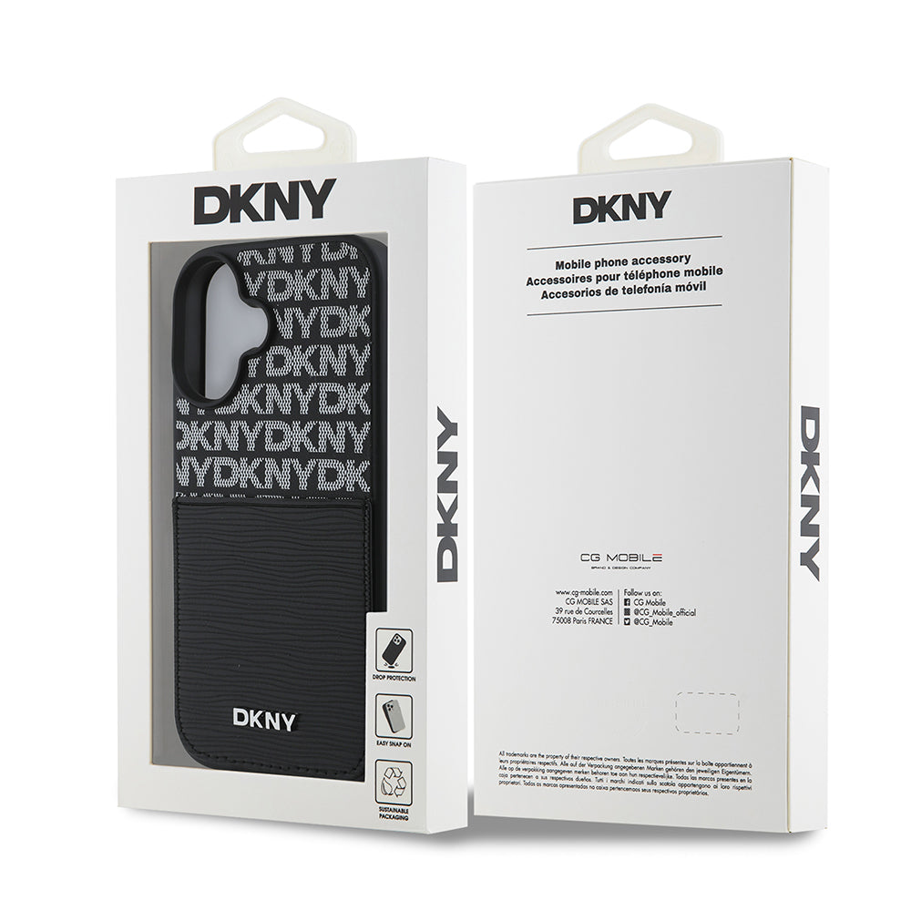iPhone 16 Kılıf DKNY Orjinal Lisanslı Kartlıklı 3D Yazılı Repeat Texture Pattern Kapak